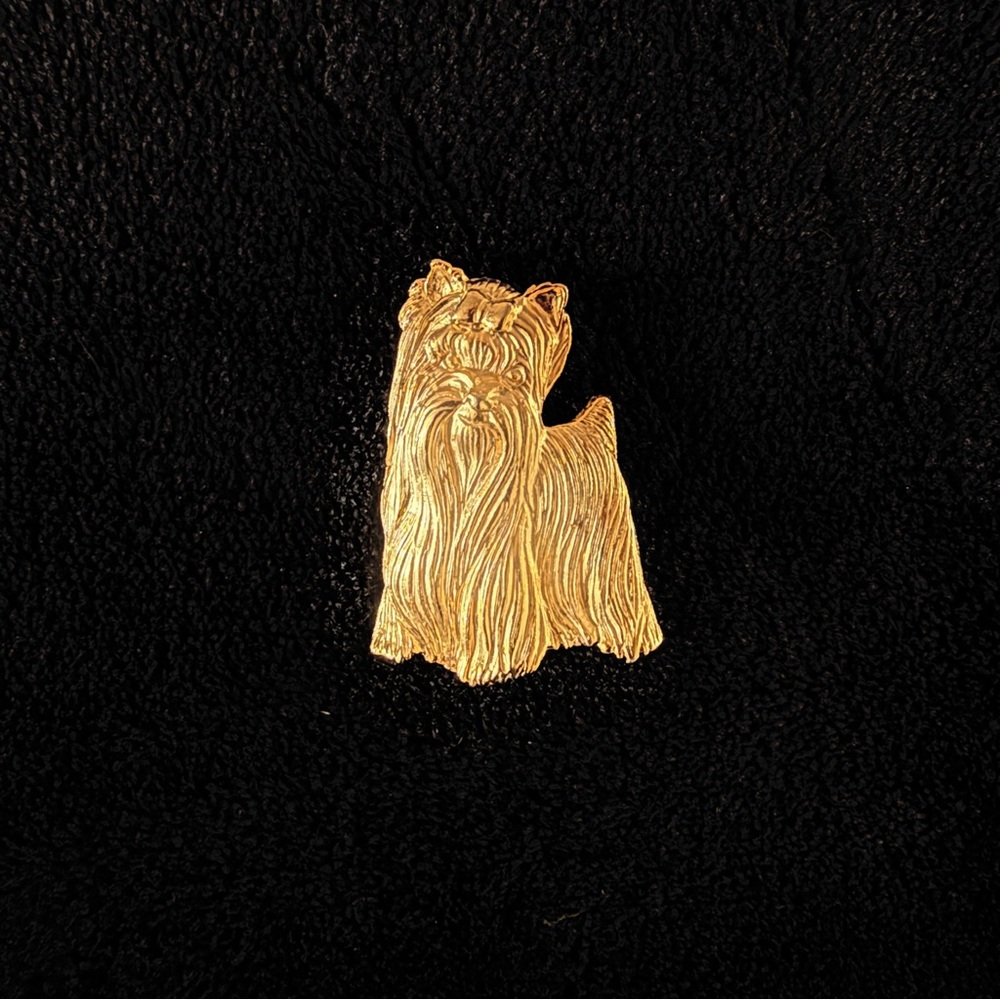 JJ Jonette Jewelry Vintage Yorkie Yorkshire Terrier Gold Tone Dog Brooch Pin